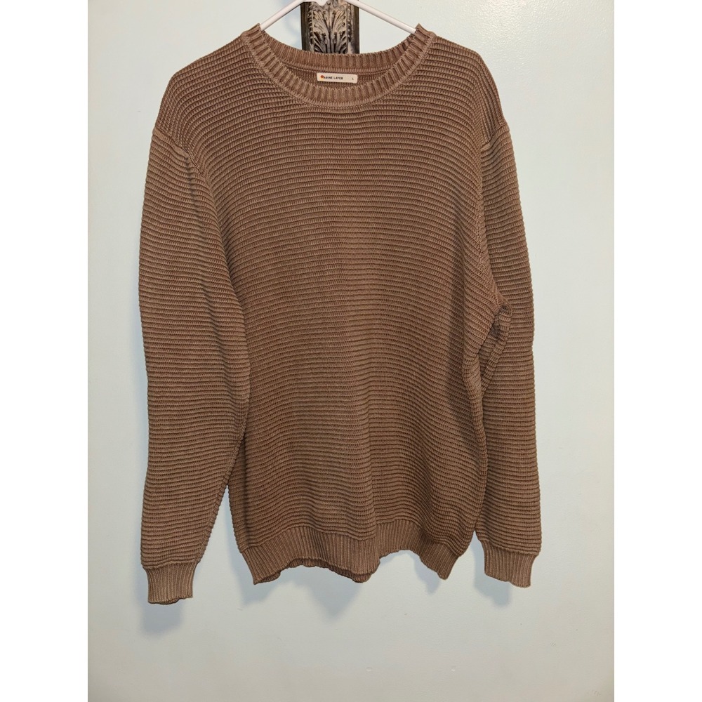 Marine Layer Garment Dye Crew Neck Sweater Tan Brown Knit Men's Size Large - Picture 3 of 8